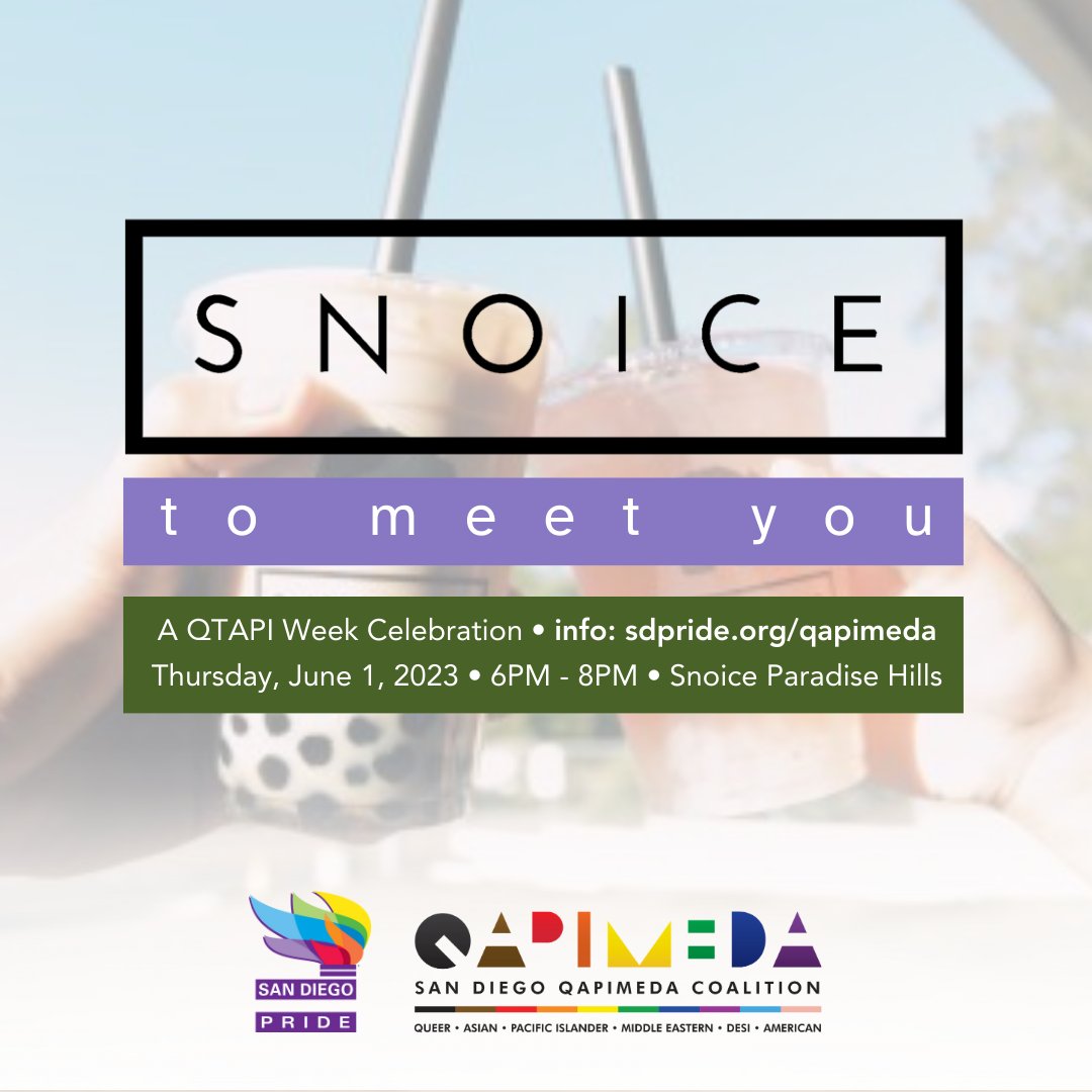 Indulge in delicious desserts at Snoice and meet other amazing QTAPI community members. Come enjoy tasty treats and make new friends in a cozy and fun setting that embraces our LGBTQ and Asian Pacific Islander identities. 🌈🍦

RSVP >> sdpride.org/event/qtapi-we…