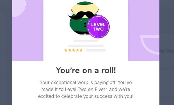 I got Level Two Seller. 
Thank You so much @fiverr 
#fiverr #fiverrseller #fiverrgig #fiverrpro
