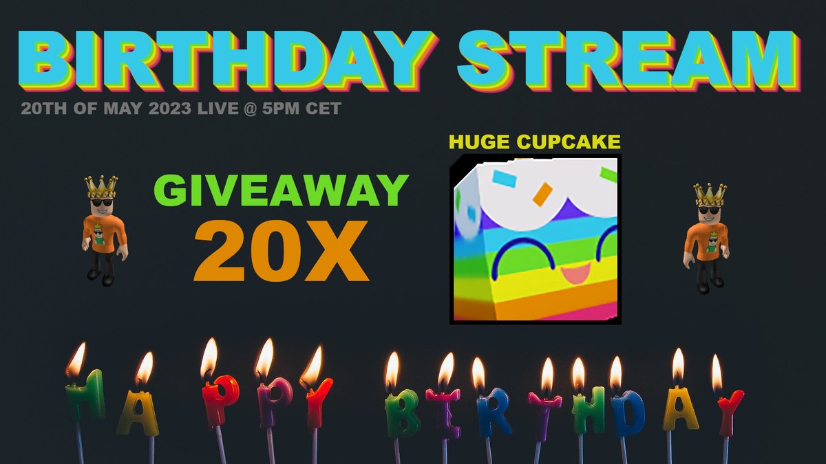 GIVEAWAY 20X HUGE CUPCAKE!!!
> Follow me <a href="/King20Sparkle/">SparkleKing20</a>
> Like &amp; Retweet
> Comment Username
> Sub &amp; Like Vid: youtube.com/live/80ZIyuTMe…

5 winners Twitter
15 winners YouTube Live chat

Saturday 20th of May 2023 LIVE @ 5pm CET

#Giveaway #PetSimulatorX #psxgiveaway #PSX