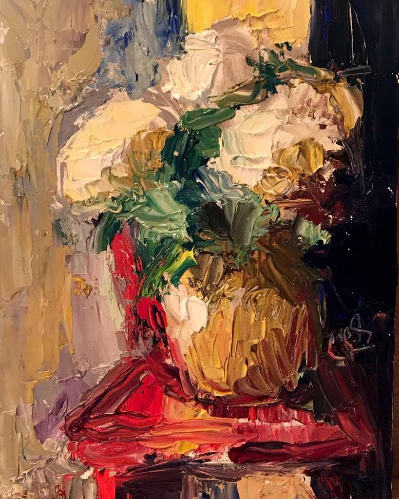 #hydrangea on Tiny Red Chair, 7 x 5 #version #oilpainting #paletteknife #flowerpainting #painting #paintingflowers #oilpaintingflowers #hydrangeapainting #paintinghydrangea #flowersformyfather instagr.am/p/CsblBh-rFyy/