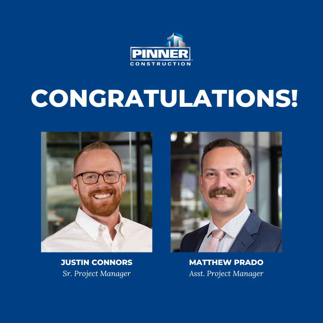 PinnerBuild's tweet photo. We are so proud to announce the promotion of Justin Connors and Matthew Prado!  We couldn't be prouder to have such talented individuals on our team, and we look forward to seeing you both grow in your new roles! 
#promotion #Pinnerproud #bestemployees #congratulations https://t.co/9XLu1ufOfX