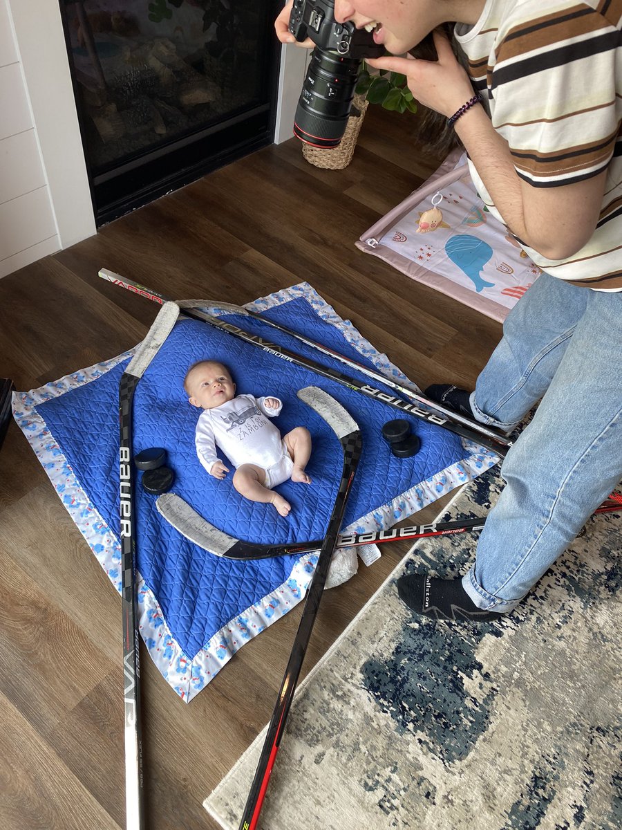 Behind the scenes of Mack’s photoshoot today… I really hope he likes hockey 😂
