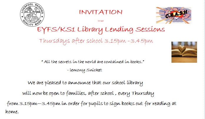 A reminder to <a href="/springwoodfs/">Reception</a> <a href="/springwoodyear1/">Year 1</a> <a href="/springwoodyear2/">Year 2</a>  that the library is now open, after school, on Thursdays to choose some great books to enjoy reading at home.