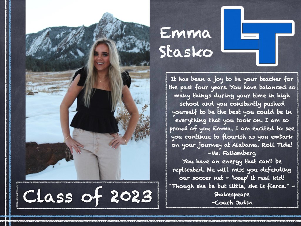 LHSTrojanWay's tweet photo. Friday Senior Celebration Time! Please congratulate the following members the Class of 2023 Trojans! Feel free to say something to our so to be grads! #StVrainStorm #Classof2023 #WeAreTrojans #LHSTrojanway https://t.co/7xKDpJe3LK