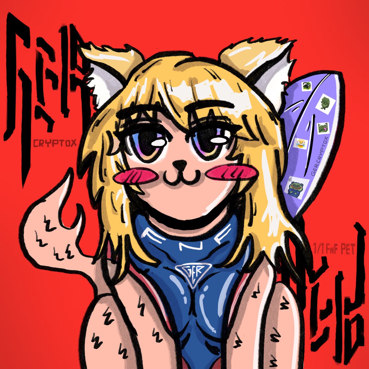 Heres FnF 1/1 custom pet for <a href="/gercryptox/">ger</a> as the winner of <a href="/furballnfrens/">furball n frens</a> latest auction😼😈🤭❤️‍🔥💥