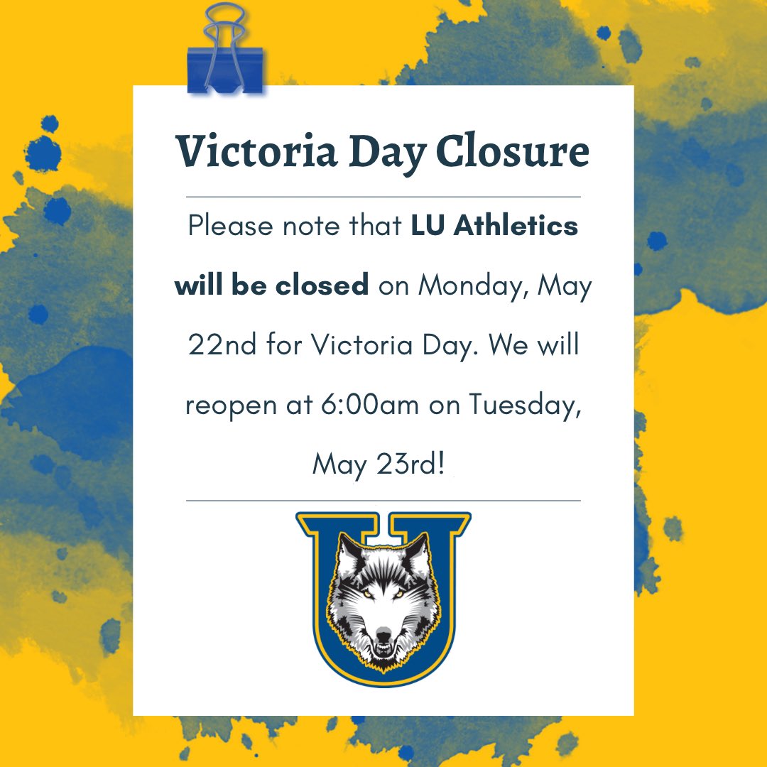 A reminder to our facility users that we will be closed on Monday for Victoria Day!

Enjoy those fireworks and we will see you on Tuesday!😎

#HearTheHowl
🐺💙💛
