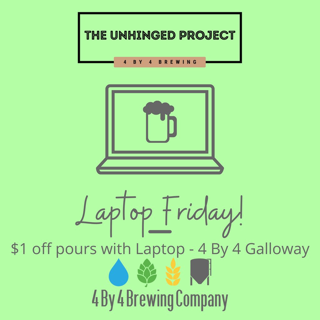 Come work with us!!!

When you come up to 4 By 4, with your laptop on Friday, you get $1 off pours - even tasters & half-pints!

Kick of the weekend a little early while also taking care of business every Friday at 4 By 4!

#laptopfriday #workwithus #friday #4by4brewingco