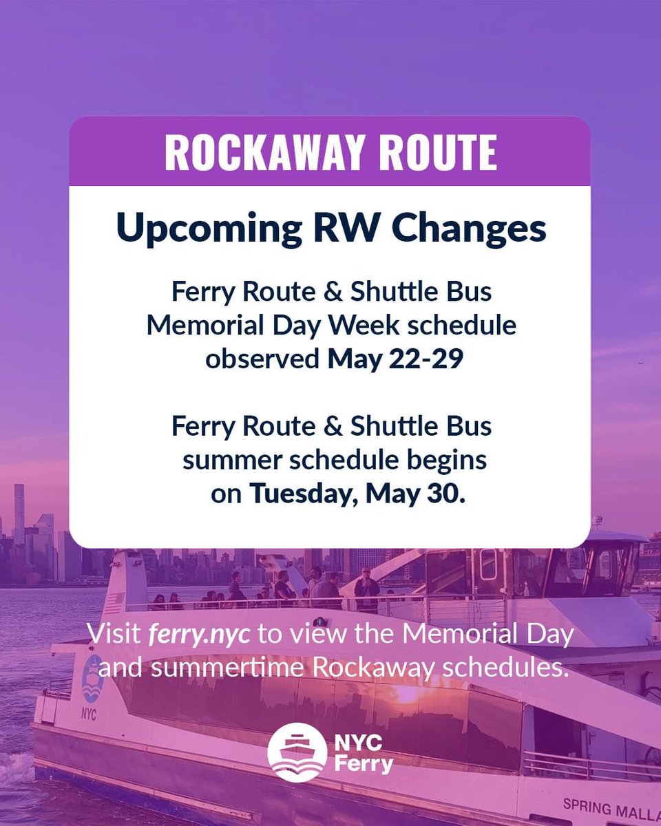 DatacenterIndu's tweet photo. nycgov: RT @NYCferry: ICYMI: Summer seasonal schedule changes are coming starting Monday, May 22 ⚠️

Visit our blog to learn more about the changes and plan your future trips: https://t.co/vtDly5FcbK ⛴️ https://t.co/sEcKnfifvy