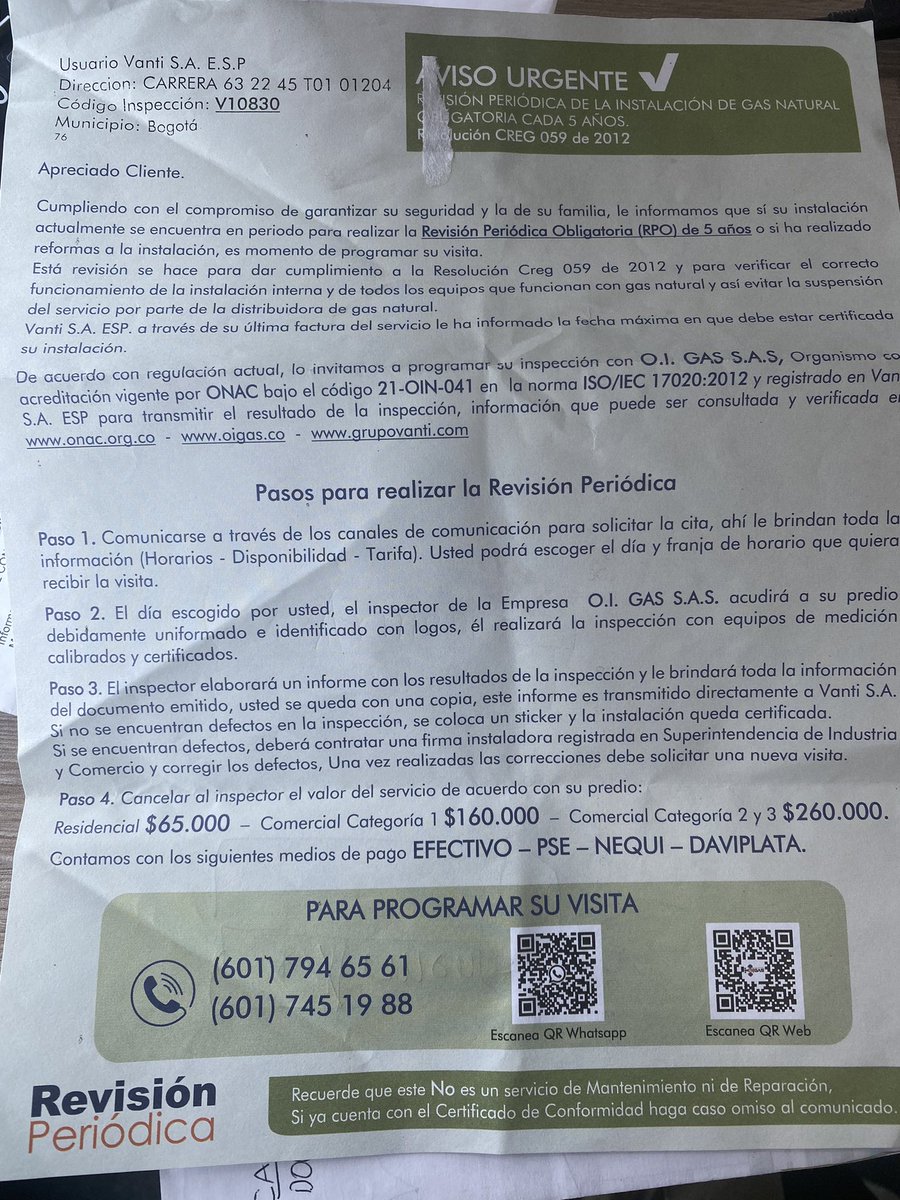ceaudiro's tweet photo. @grupovanti Denuncia: organismos acreditados para hacer revisiones periódicas como: OI GAS dejan en los conjuntos para entregar en los apartamentos, comunicados confusos que parecieran oficiales de Vanti, para llevar a que las personas contraten con ellos @Camo__Oficial https://t.co/ttawgFw12o
