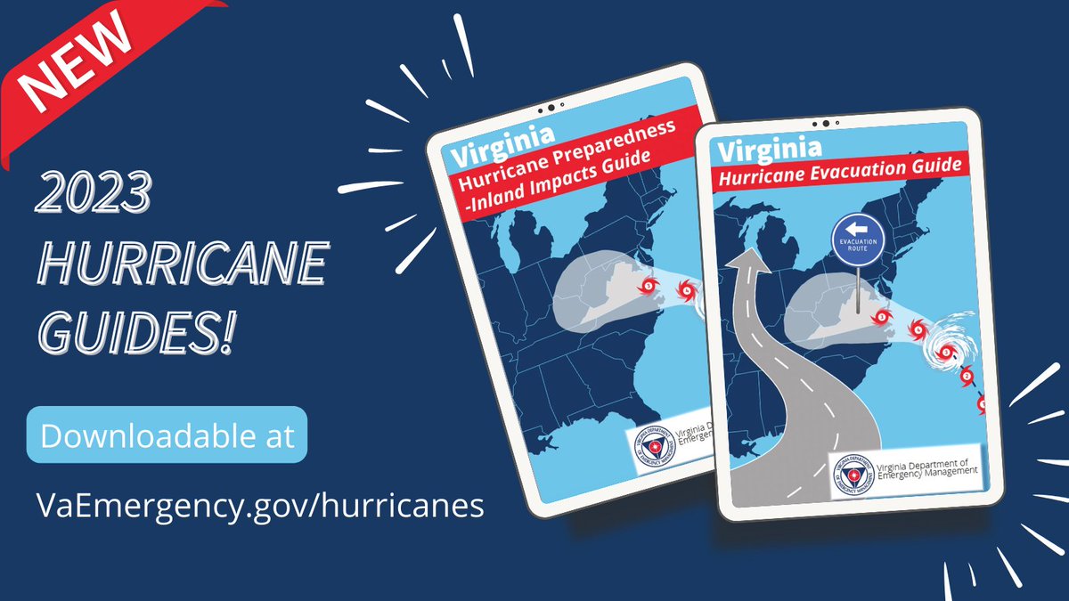 VDEM's tweet photo. NEW GUIDES: 🌀 We've updated our hurricane evacuation guide and created another version that focuses on the inland impacts of a hurricane for Virginians who don't live along the immediate coast but still have concerns over flooding and wind damage >> https://t.co/CSyIbBLXNG https://t.co/p0SWTOOi3H