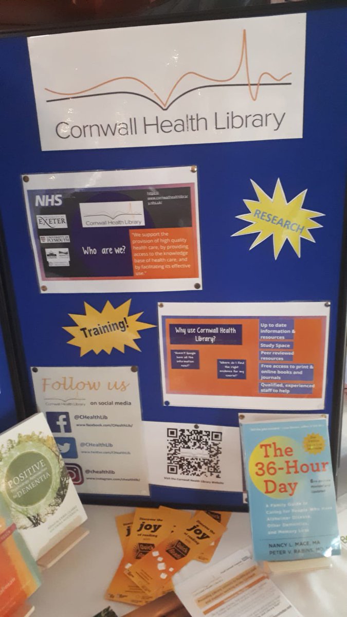 CHealthLib's tweet photo. Great day at the #CornwallDementiaConference where we did a workshop on reading aloud. Also, a stand of #Dementia books and the resources/services we offer at #CornwallHealthLibrary. Please get in touch to see how we can support you and your team with finding evidence 📚 https://t.co/8dyH4f5ZOZ
