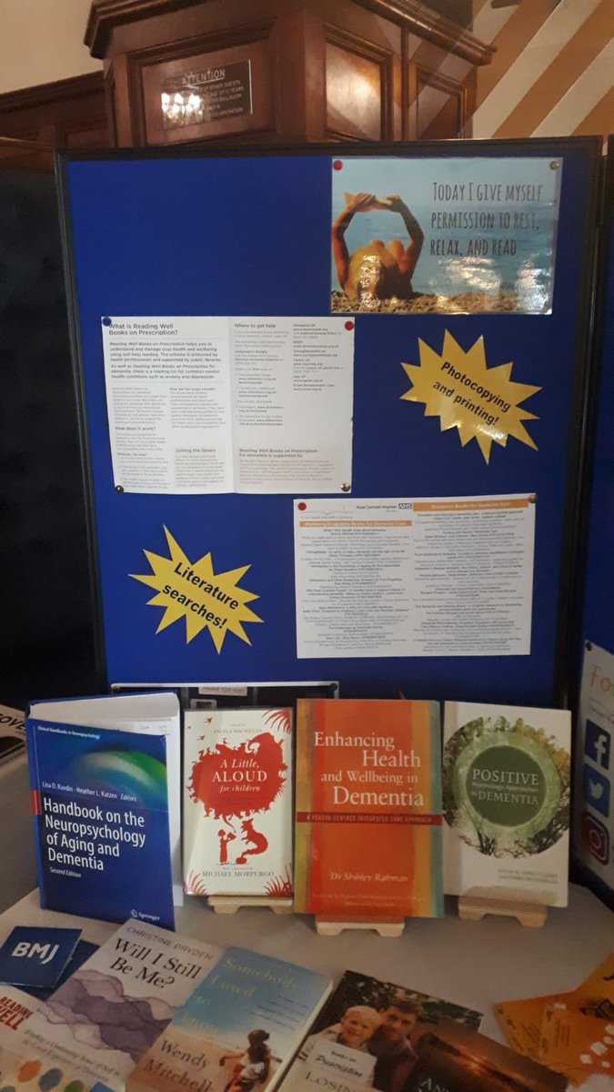 CHealthLib's tweet photo. Great day at the #CornwallDementiaConference where we did a workshop on reading aloud. Also, a stand of #Dementia books and the resources/services we offer at #CornwallHealthLibrary. Please get in touch to see how we can support you and your team with finding evidence 📚 https://t.co/8dyH4f5ZOZ