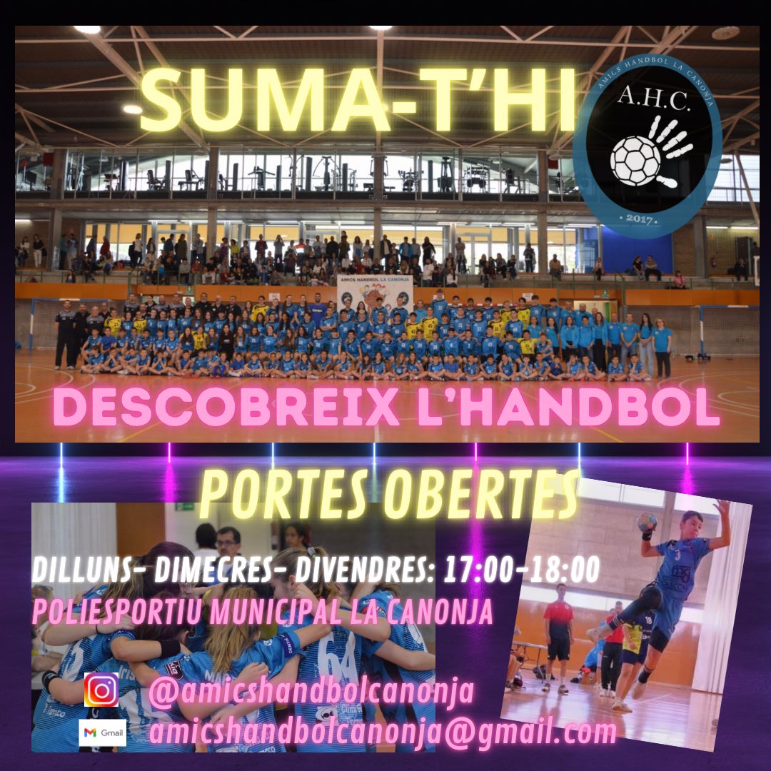 𝗗𝗘𝗦𝗖𝗢𝗕𝗥𝗘𝗜𝗫 𝗟’𝗛𝗔𝗡𝗗𝗕𝗢𝗟! 

Disfruteu del període de 𝗣𝗢𝗥𝗧𝗘𝗦 𝗢𝗕𝗘𝗥𝗧𝗘𝗦 i descobriu aquest meravellós esport!
A Nenes i Nens nascuts del 2011-2012-2013-2014

SUMAT-T’HI! 🤾‍♀️🤾🏼