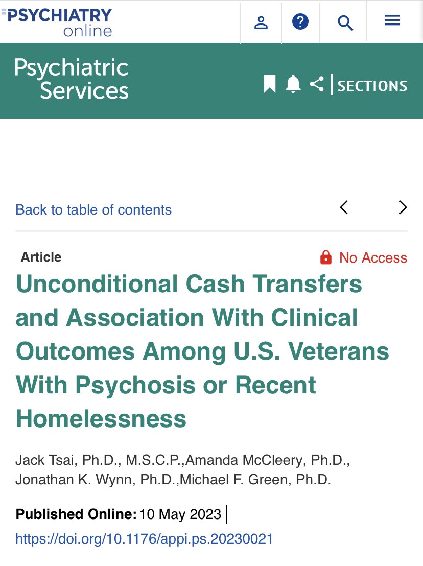 Turns out that #cashtransfers given to homeless veterans not only are spent wisely, but actually reduce alcohol and drug consumption.

(But the opposite is found among people affected by psychosis).

Tsai et al
ps.psychiatryonline.org/doi/epdf/10.11…