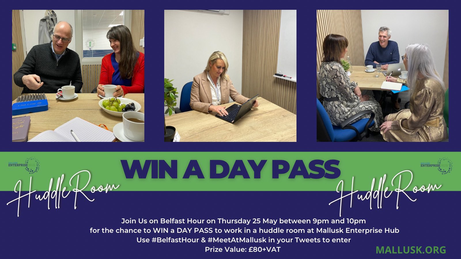 Win an excellent HUDDLE ROOM DAY PASS from and with featured business @MalluskInfo! #MeetAtMallusk