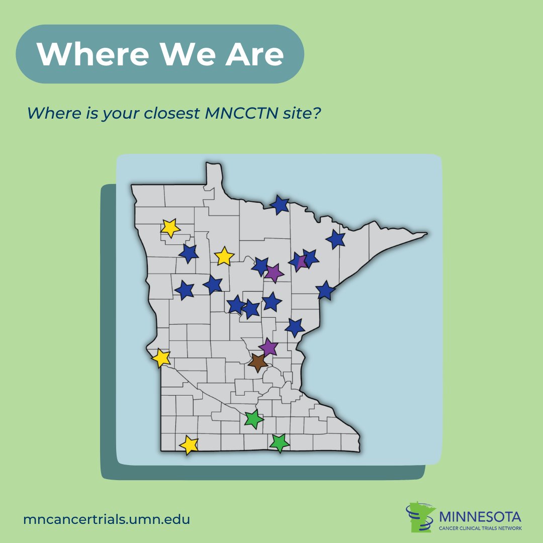 Thanks for celebrating #CTD2023 with us! MNCCTN brings clinical trials to 23 sites in Greater MN. Where is your nearest MNCCTN site? Check out the #MNCCTN website to find your site and participate in a study near you: cancer.umn.edu/mncctn/partner… #ClinicalTrialsDay #ClinicalTrials