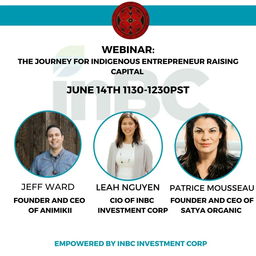 InBC (@inbcinvestment) on Twitter photo Join us on Jun 14 for a webinar on "The Journey for Indigenous Entrepreneur Raising Capital" hosted by <a href="/BearslairT/">BearsLair_TV</a>. Our CIO <a href="/leahinyvr/">Leah Nguyen (she/her)</a> will be speaking alongside <a href="/jeffio/">Jeff K. Ward</a> of <a href="/animikii/">Animikii</a> and <a href="/MousseauPatrice/">Patrice Mousseau</a> of <a href="/SatyaOrganic/">Satya Organic</a>. Register for free: eventbrite.com/e/the-journey-… #indigenous Join us on Jun 14 for a webinar on "The Journey for Indigenous Entrepreneur Raising Capital" hosted by <a href="/BearslairT/">BearsLair_TV</a>. Our CIO <a href="/leahinyvr/">Leah Nguyen (she/her)</a> will be speaking alongside <a href="/jeffio/">Jeff K. Ward</a> of <a href="/animikii/">Animikii</a> and <a href="/MousseauPatrice/">Patrice Mousseau</a> of <a href="/SatyaOrganic/">Satya Organic</a>. Register for free: eventbrite.com/e/the-journey-… #indigenous