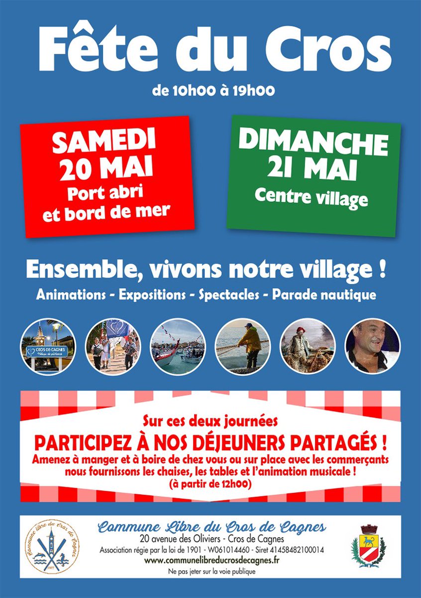 Lieu emblématique de #cagnessurmer, n’oubliez pas tout ce week-end la fête du Cros riche en histoire, en animation. 

Nous vous y attendons nombreux et nombreuses chers Cagnois et Cagnoises.