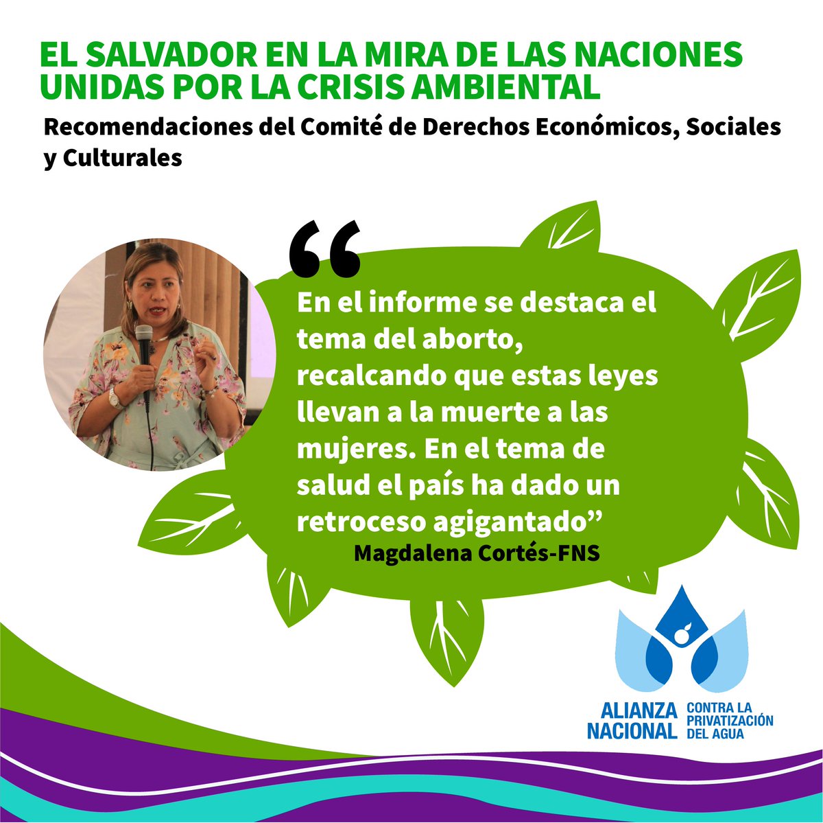 Magdalena Cortez, integrante de la <a href="/SomosAguaES/">Alianza Nacional contra la Privatización del Agua</a>, explicó como la criminalización del aborto y las complicaciones obstétricas constituyen retrocesos en materia de salud en El Salvador.

<a href="/FNS_OficialSV/">Foro Nacional de Salud</a>