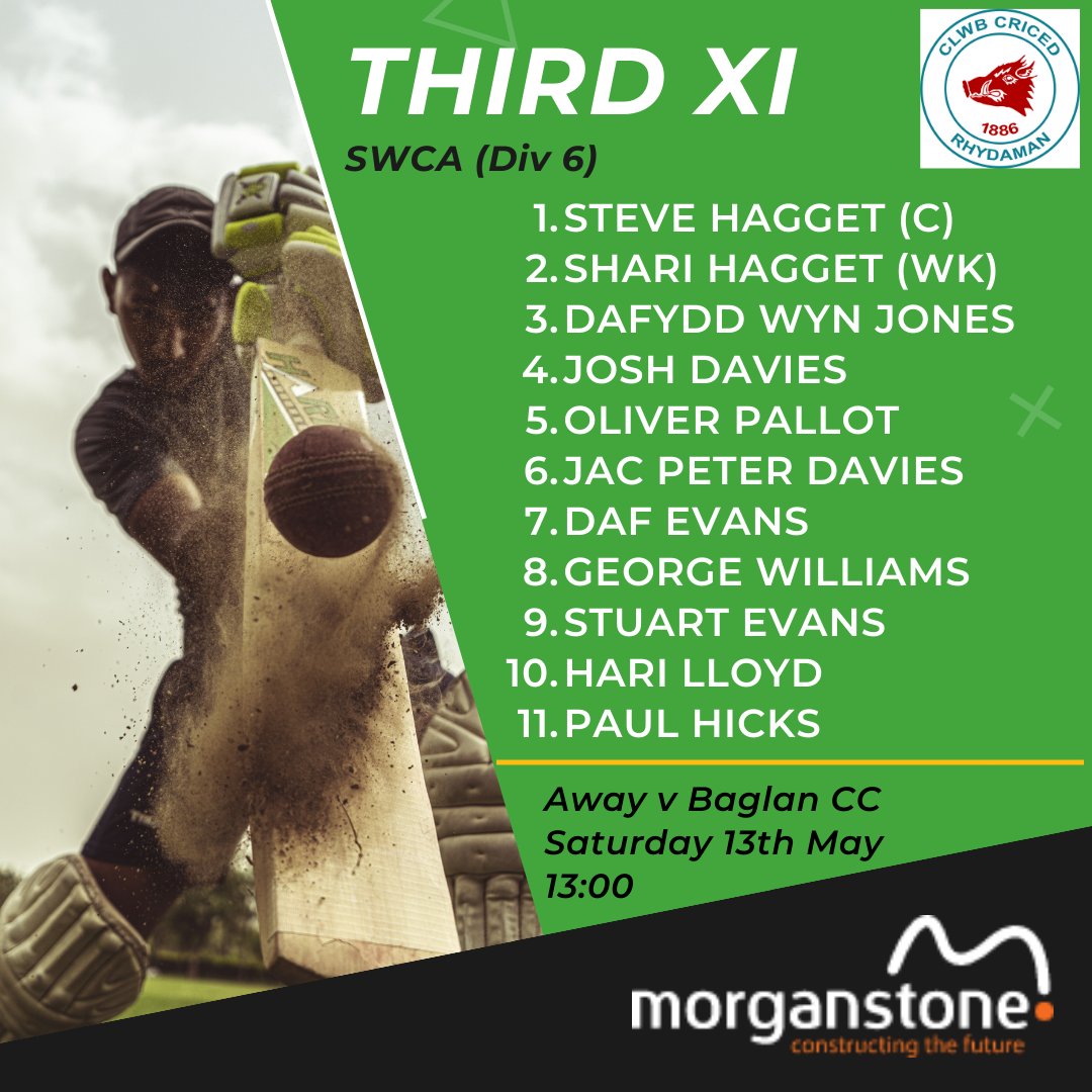 Game Day Tomorrow...  Please find the 3 Senior teams for Saturday's fixtures.  🏏🏏🏏☀️🍺👇
1st XI Home - Ynystawe CC
2nd XI Away - Gorseinon CC
3rd XI Home - Wildboar Centurions