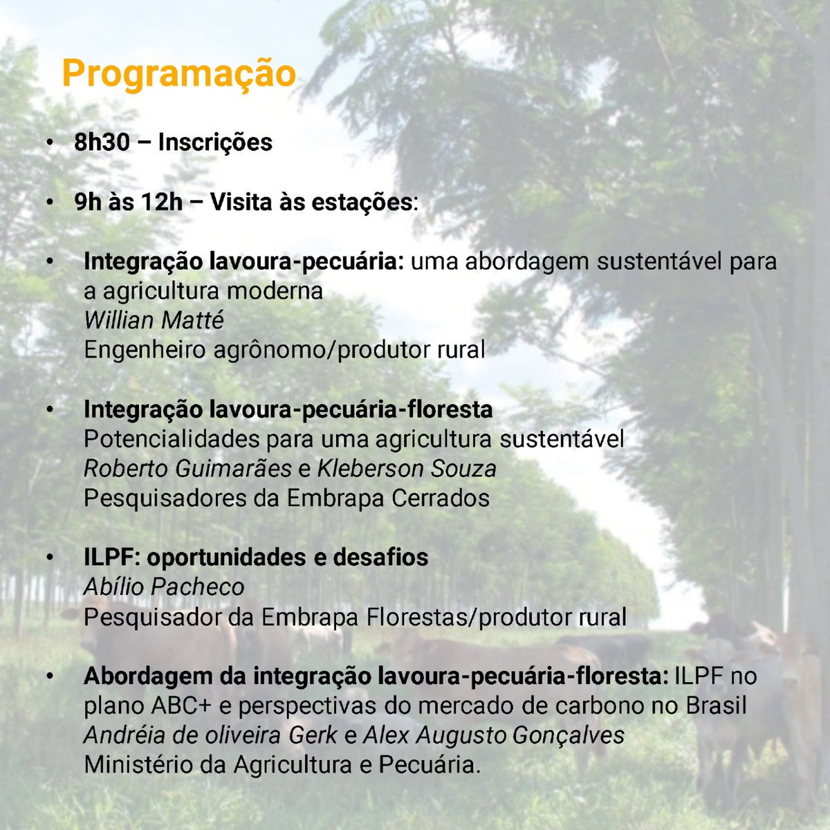 O tradicional Dia de Campo sobre Integração Lavoura-Pecuária-Floresta vai acontecer amanhã, na #AgroBrasilia2023.