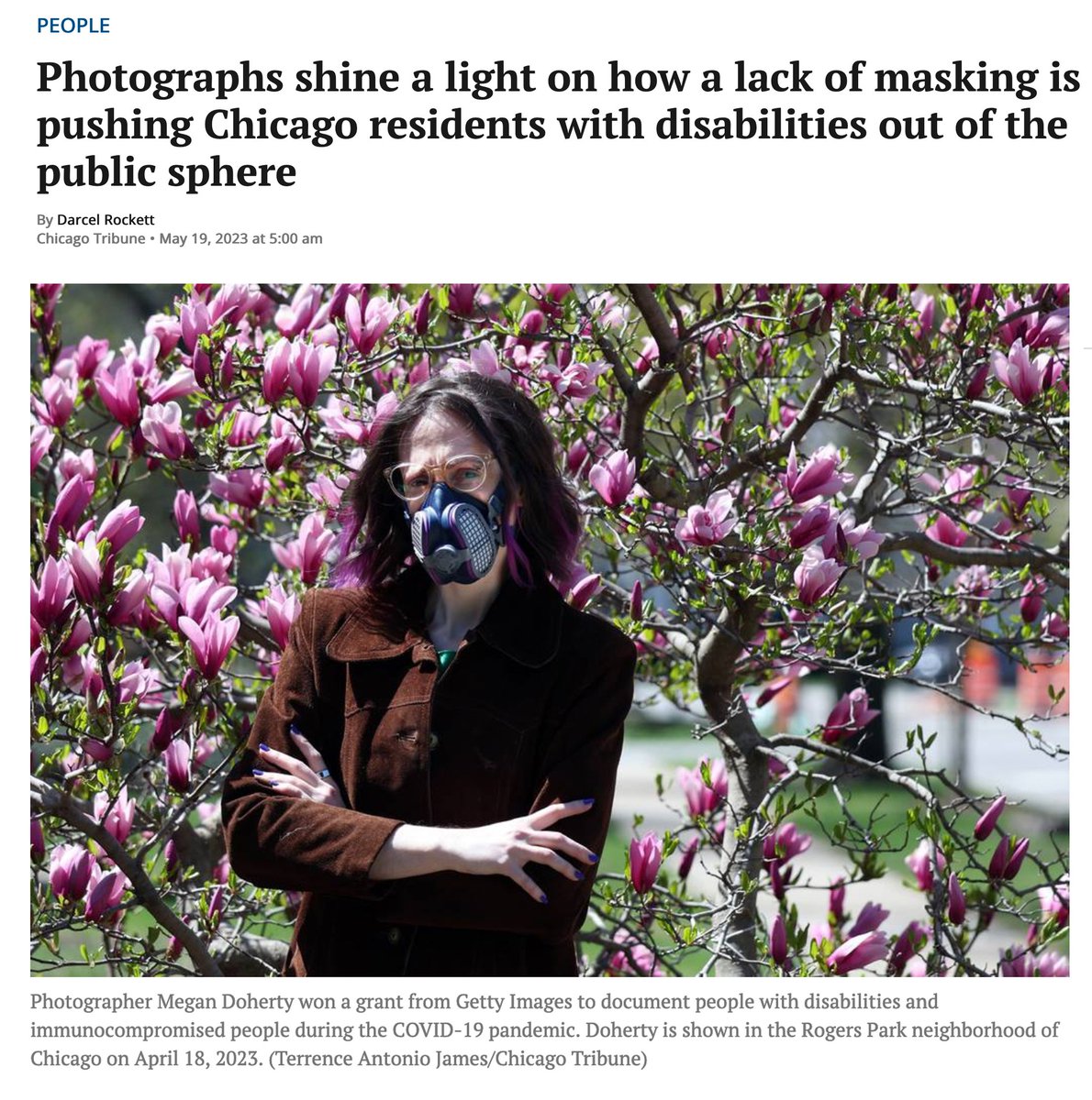 .@chicagotribune did a little story on my remote portrait project of immunocompromised folks from across the US & how we've lost our civil right to access the public sphere b/c everyone is pretending the pandemic is over & refusing to mask.

#COVIDIsNotOver #KeepMasksInHealthcare