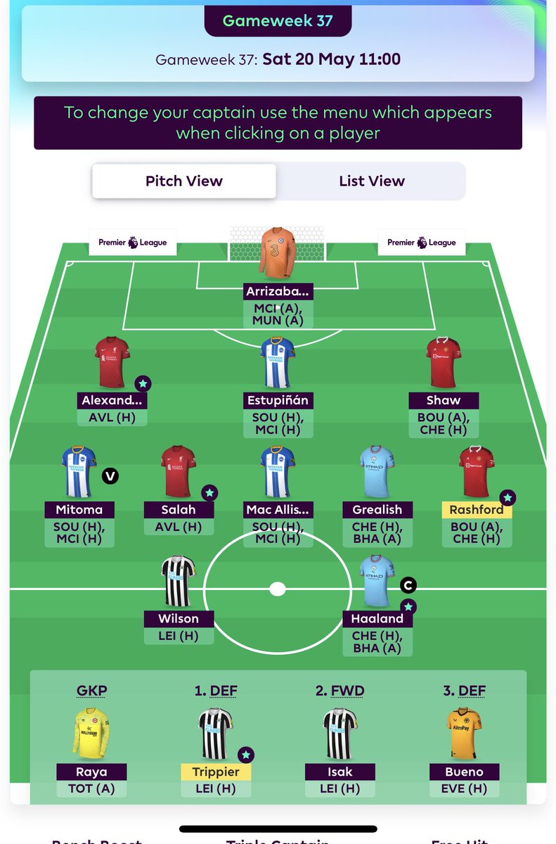 1FT, not much in the bank. Stick or Isak out? Bruno in? #gw37 #FPLCommunity