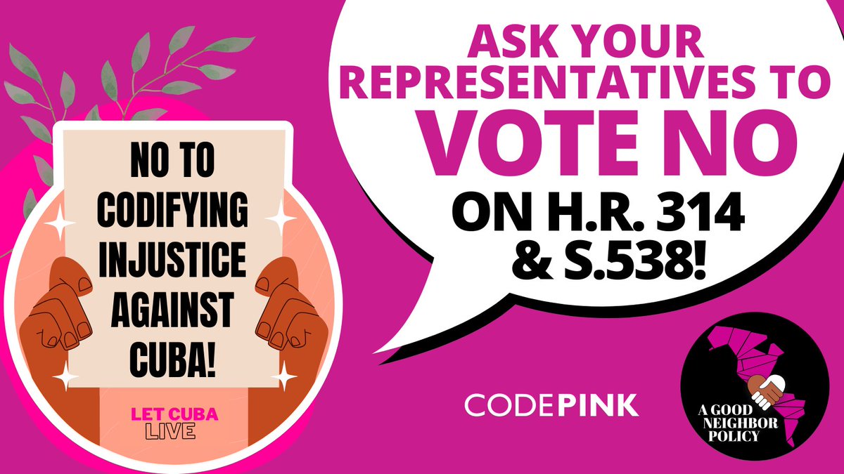URGENT

A new bill would codify Cuba's status as a "sponsor of terror" into law.

As Cuba struggles to import crucial goods due to the US blockade, this bill could make those challenges virtually permanent.

Tell your members of Congress to vote NO. 
buff.ly/3WhCAYJ