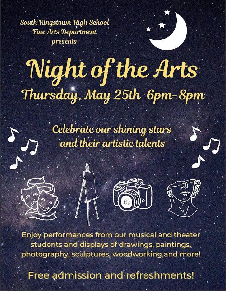 Come see and hear our talented students at Night of the Arts! This Thursday, May 25th 6-8pm! #southkingstown #highschoolart #riaea