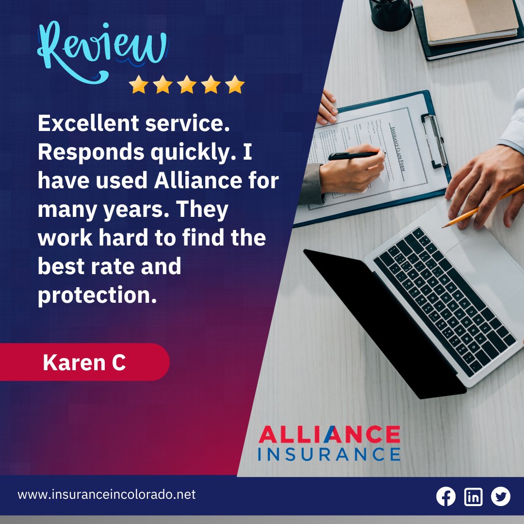 Thank you for the review Karen and feedback!

Get a Quote Now!
insuranceincolorado.net

#trustus #lifeistooprecious #peaceofmind #getaquote #secureyourfuture #getprotected #getinsured #getahead #investnow #autoinsurance #coloradoinsurance #lifeinsurance