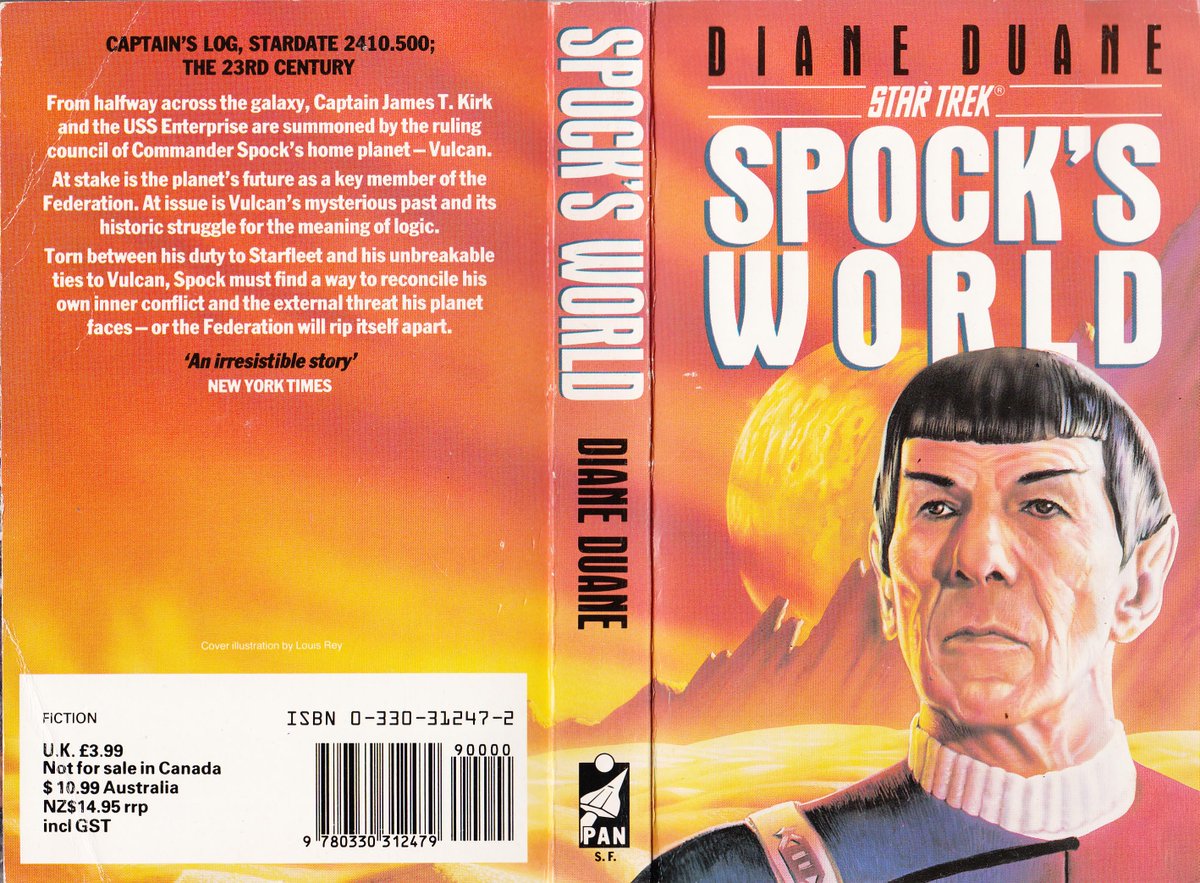 Diane Duane, Spock's World, Pan, 1990. Cover: Luis Rey. #DianeDuane #LuisRey #Pan #Spock #world #Vulcan #StarTrek @thatsgoodweb @afrocosmist @retroscifiart @doberes