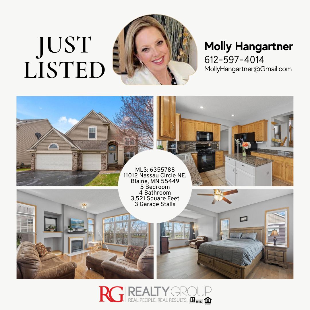 Congratulations, Molly, on your New Listing! This property is now ACTIVE on the MLS!

Reach out to Molly for more information or a private showing!

#JustListedMN #RealtyGroupMN #MollyHangartnerRealtor #IntegrityConcierge #RealEstateSupport #RealEstateMN #BlaineMN