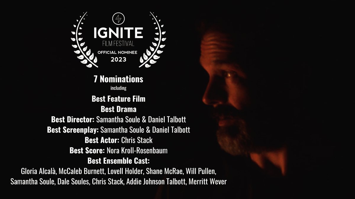 Over the moon! 7 noms from <a href="/IgniteFilmFest/">Ignite Film Festival</a> in the UK!!! So excited to be there in June. 

#ignitefilmfestival #indiefilm #bestfeature #bestactor #bestensemble #bestscore #bestdirector #bestscreenplay #merrittwever #samanthasoule #danieltalbott #chrisstack
<a href="/GoodDeedEnt/">GDE</a>