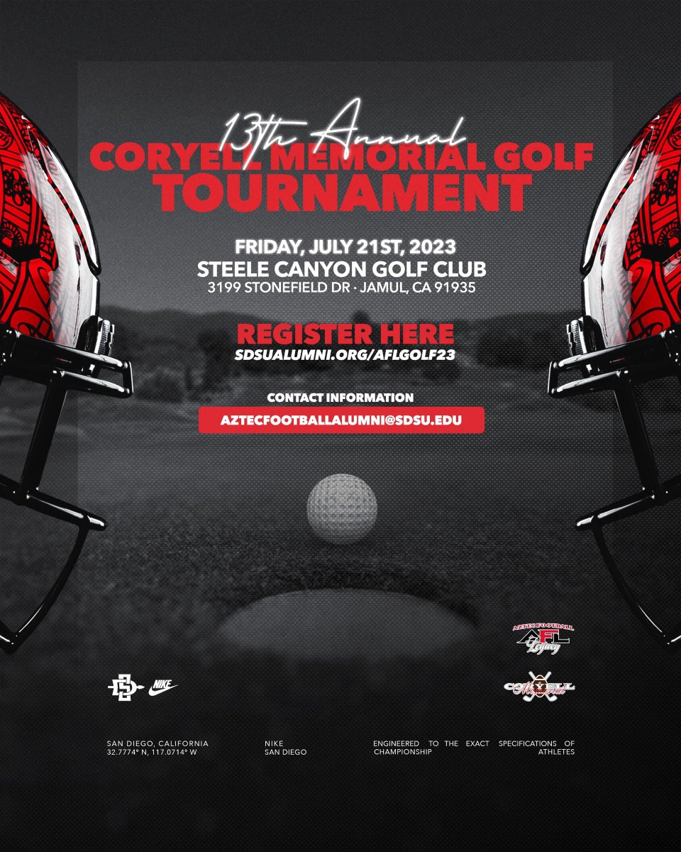 Join us at the 13th Annual Coryell Memorial Golf Tournament on Friday, July 21 at Steele Canyon Golf Club. Registration is now open! bit.ly/41U36bU