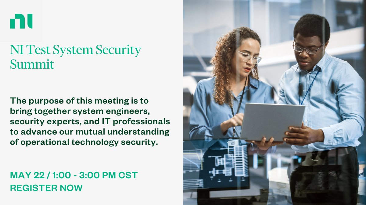 Join us for free in person at the Austin Convention Center or virtually to learn about how we can help you secure your systems, stay informed about new tools, resources, and other great topics at the NI Test System Security Summit. Reserve your space at: bit.ly/3WrDTnZ