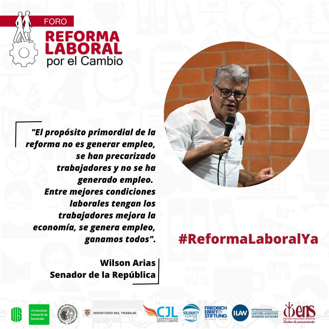 "El propósito primordial de la reforma no es generar empleo, se han precarizado trabajadores y no se ha generado empleo.
Entre mejores condiciones laborales tengan los trabajadores mejora la economía, se genera empleo, ganamos todos". <a href="/wilsonariasc/">Wilson Arias</a> 
#ReformaLaboralYa