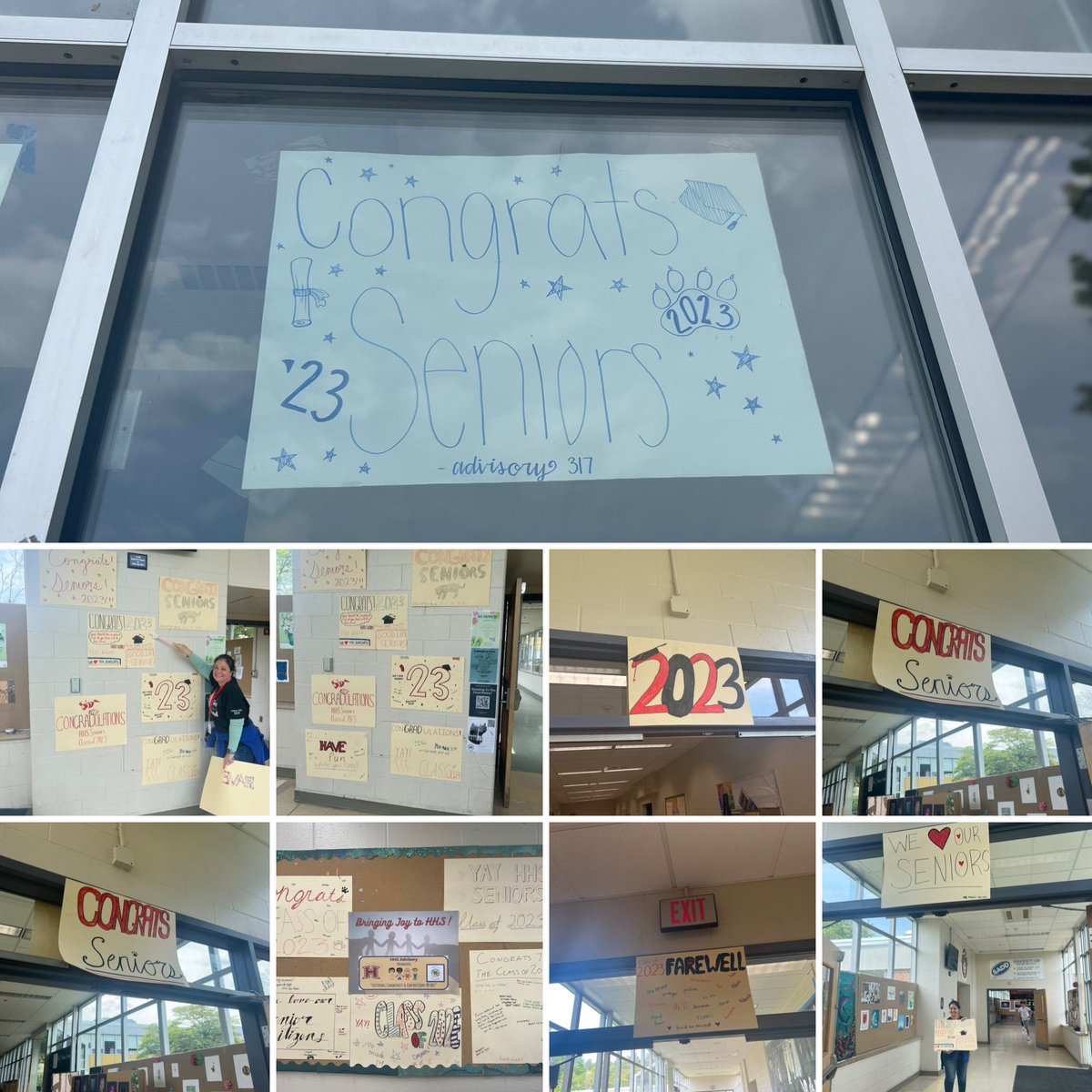 Great day in May-Senior Send Off posters for seniors to walk into on Monday!  #SpreadingJOY #PowerOfAdvisory #SEL <a href="/HollistonHigh/">Holliston High</a>