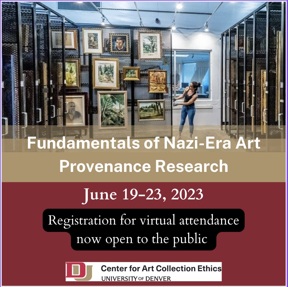 Registration for virtual attendance of our training program on Nazi-era art #provenance research is now open! Join top experts @historyofmack <a href="/artbreakhotel/">Renée Albiston</a>  <a href="/prof_ecampbell/">Elizabeth Campbell</a> <a href="/ClearyMaryKate/">MaryKate Cleary</a> and many others  supported by @KressFdn.
liberalarts.du.edu/art-collection…
