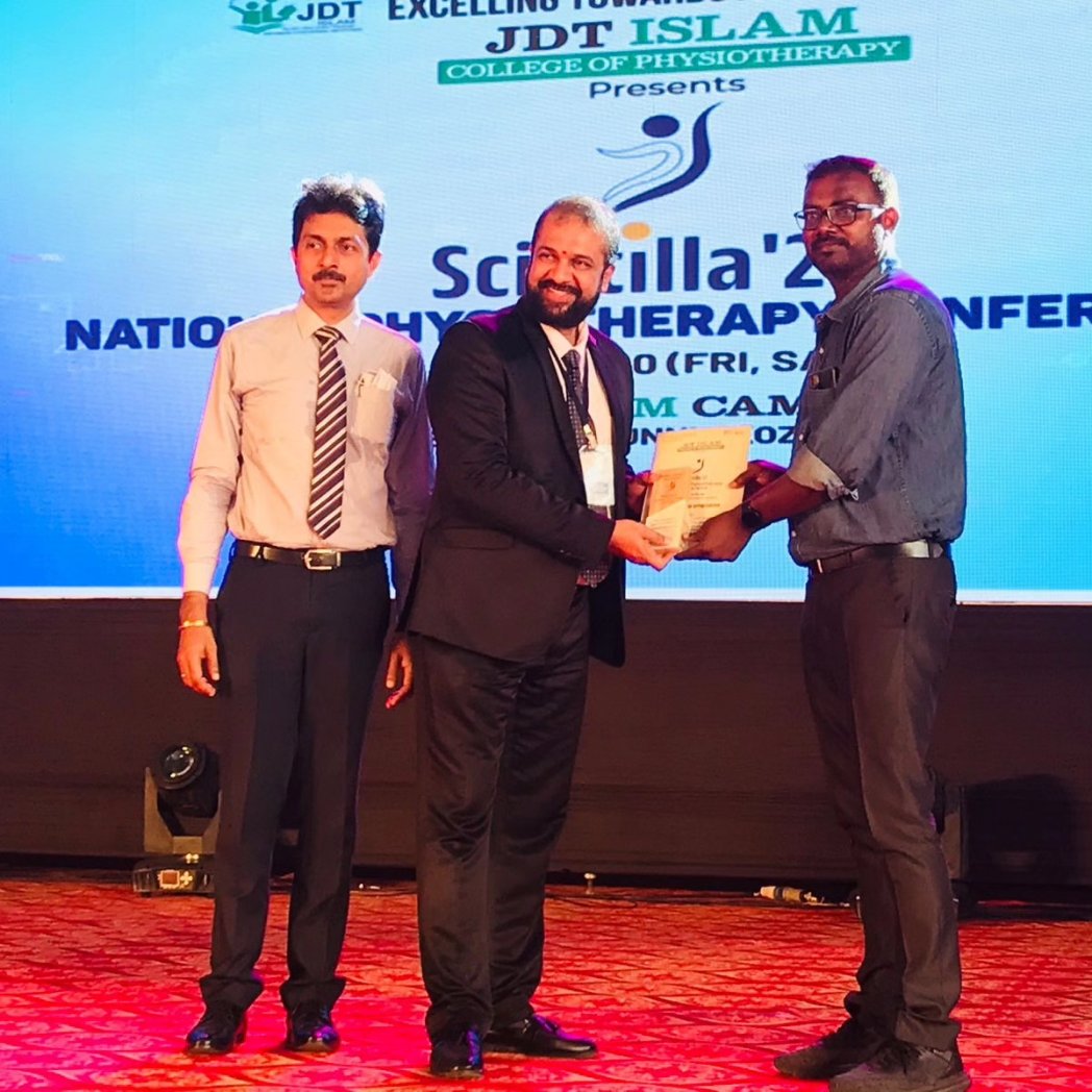 Dr. N. Senthilkumar, Asst. Professor, SCPT has been honoured with 'Chairperson for a scientific session-Momento' from JDT Islam College of physiotherapy, Calicut, Kerala on the occasion of 'SCINTILLA -National Physiotherapy Conference'

#SIMATS #scpt #IQAC #sdgs @VC_SIMATS