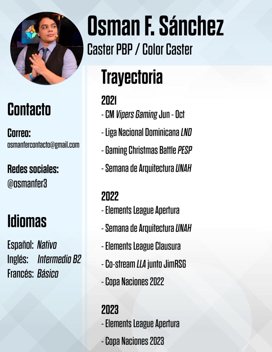 Buenas Noches, paso a informar que estoy disponible para proyectos de casteo para la segunda mitad de 2023, con experiencia en LVP y Tier 3 además de haber colaborado como Voz en Off para contenidos de equipos.

Likes &amp; RT son apreciados 🫶

we keep going.