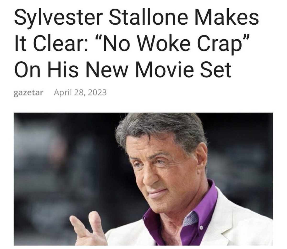 Amazing 🎯👉🏻@TheSlyStallone Sylvester Stallone Makes It Clear 'No Woke Crap 'On His New Movie Set🎯🇺🇸Well Done Sly 💪🏻🇺🇸🙏God Bless You & Your Family✝️🙏