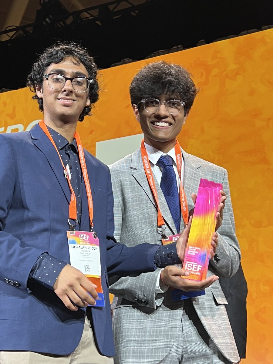 misspolevchak's tweet photo. Special congratulations to @duPontManual juniors Rishabh Ranjan and Gopal Tadinada for winning 1st Place at ISEF in Biomedical and Health Sciences.  They also received the H. Robert Horvitz Prize for Fundamental Research! @GovAndyBeshear @Society4Science #RegeneronISEF #wearejcps https://t.co/0s0omaxIV8