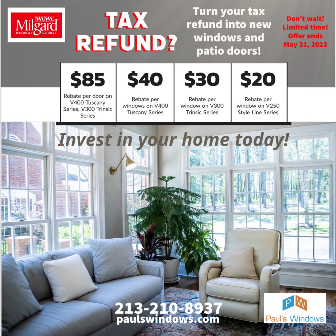 👉🏻Home improvements are a great way to use your tax refund. Get a rebate from Milgard for vinyl windows and patio doors! Call Us 👉🏻(213) 210-8937- Mention this post for a discount! #windows #patiodoors #Vinyl #Retrofit #home #Homerenovation #milgard #rebates #taxrefund