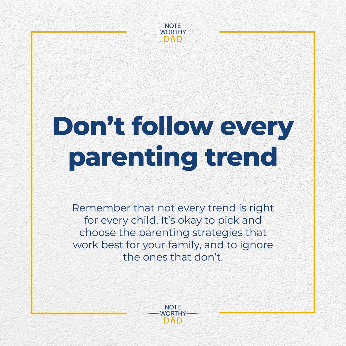 NoteWorthyDad_'s tweet image. Don’t follow every parenting trend

Remember that not every trend is right for every child. It’s okay to pick and choose the parenting strategies that work best for your family, and to ignore the ones that don’t.

#parentingadvice #ParentingTips #parentingtools #parentinghelp