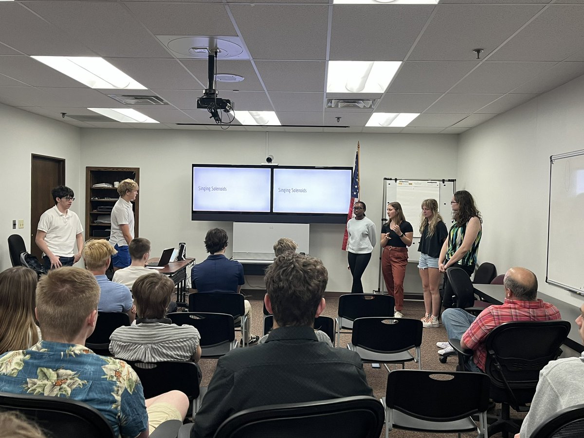 khsSTEAM's tweet photo. Thanks to @JohnsonElectric for mentoring and challenging @Kings_HS @Kings_Schools   Engineering 2 students for the last 8 weeks. I am so proud of my student’s persistence on their solenoid engines/musical instruments projects and their presentation today! #ProjectBasedLearning https://t.co/vpQ7nD1zpB