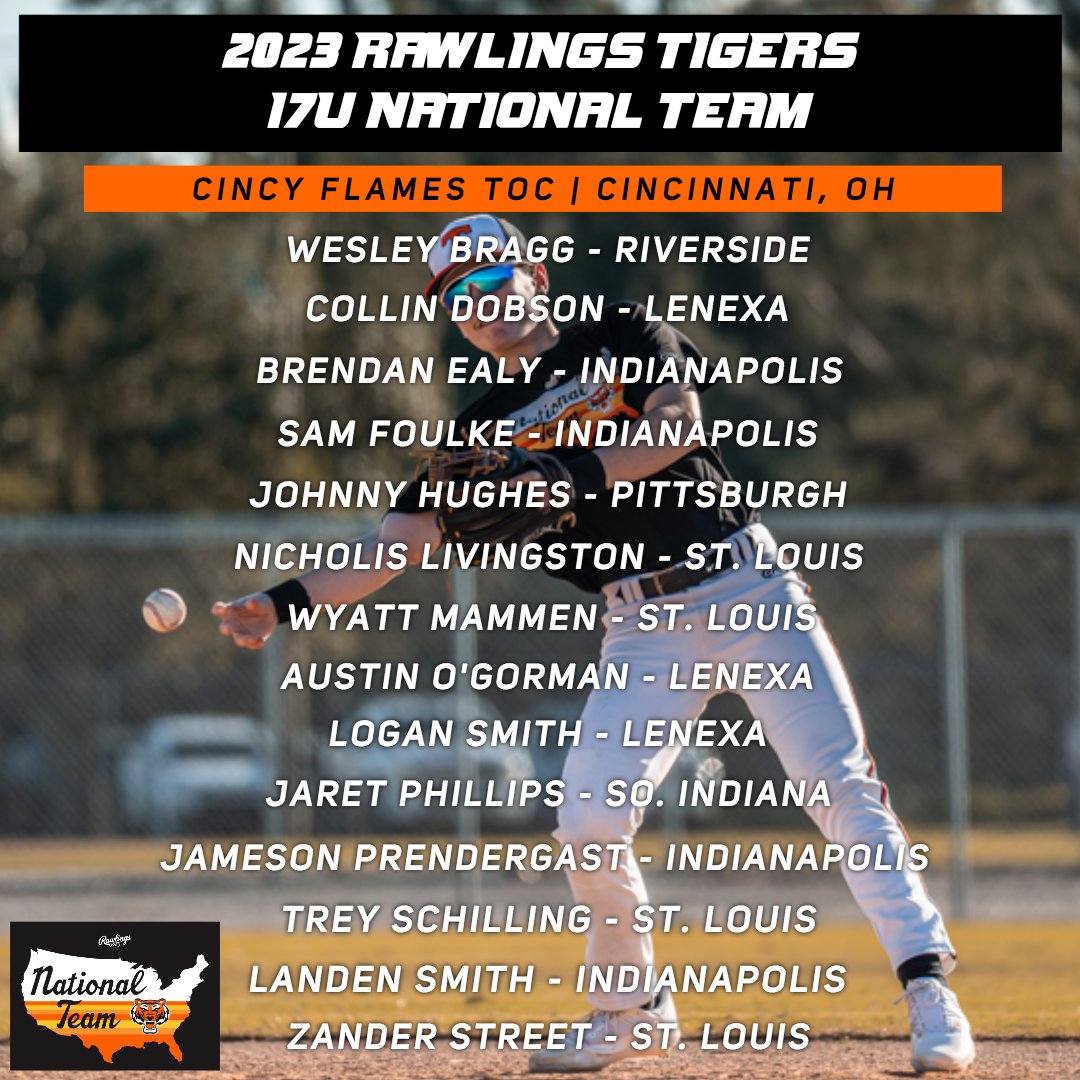 Excited to announce the roster for the 2023 Rawlings Tigers 17U National Team that will be competing in the Cincy Flames Tournament of Champions August 2-6.

<a href="/Rawlings_Tigers/">Rawlings Tigers</a> 
<a href="/RecruitTigers/">Rawlings Tigers National Recruiting</a> 
<a href="/NationalTigers/">Rawlings Tigers National Team Program</a>