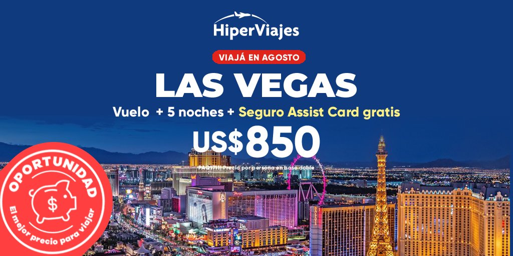 ¡Lo que pasa en las Vegas, queda en las Vegas! 🎰♠️  Una oportunidad que no podés dejar pasar 😱 Viajá en agosto y conocé la ciudad del pecado 🫢

Ver más información acá: hiperviajes.com.uy/paquetes/detal…