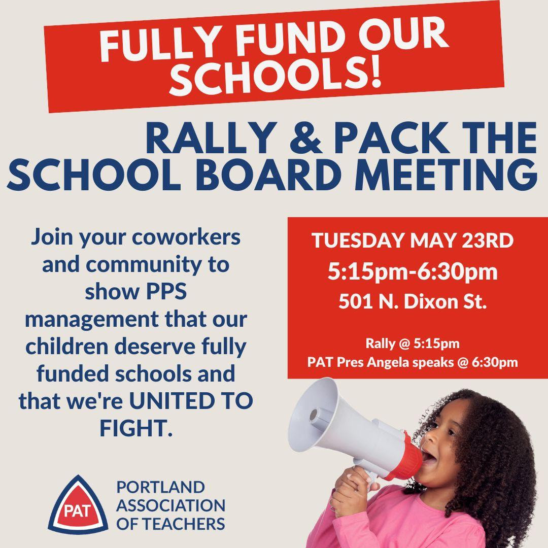 GlencoePta's tweet photo. 📢 Join us on Tuesday, May 23 at 5:15pm for a Fully Fund Our Schools Rally &amp; Pack the Board Meeting! 501 N Dixon St. Register here: https://t.co/3XzluhLzjE https://t.co/Atw3DMDWXU