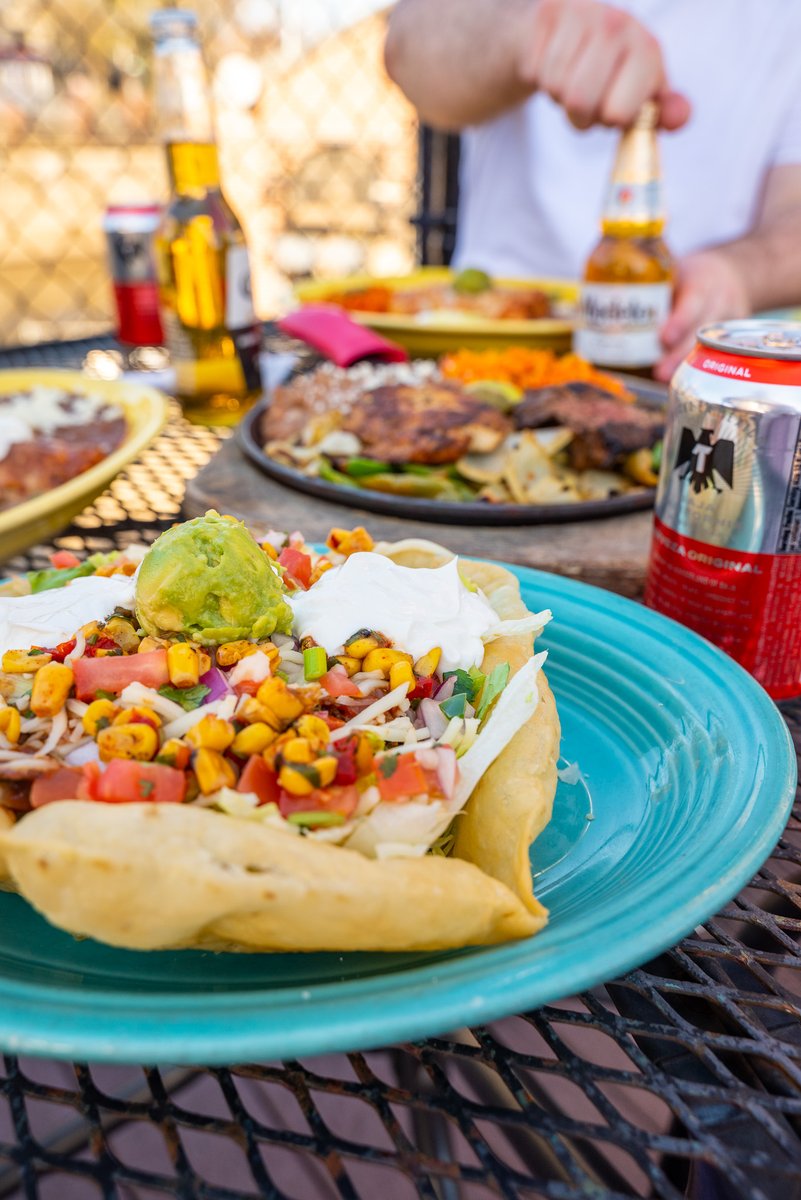 Come soak up the sun on our patio and enjoy our Taco Salad, a crispy tortilla bowl overflowing with shredded lettuce, cheese, corn salsa, salsa fresca, enchilada sauce, and your choice of ground beef or chicken.

#Taco #Patio #Tacosalad #margsmex #mexicanrestaurant #mexicanfood