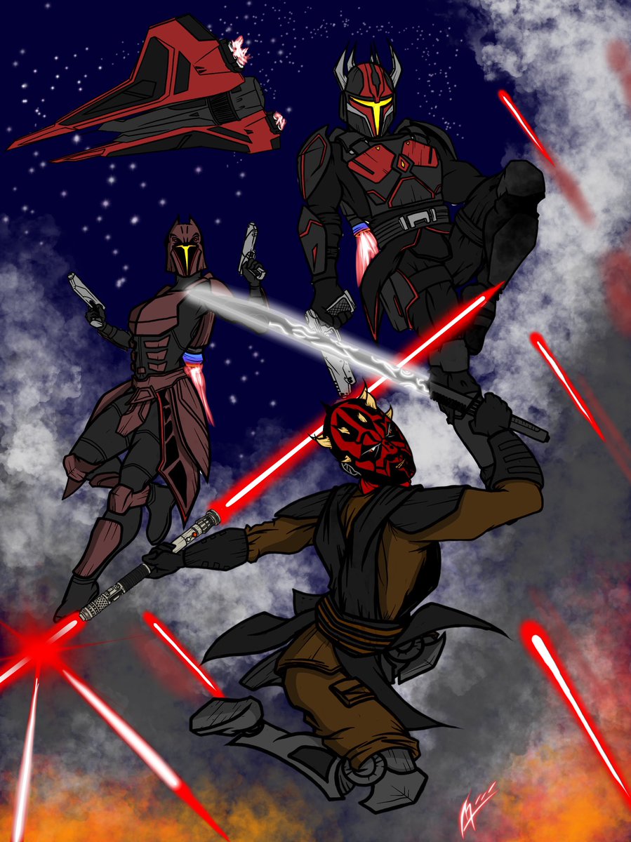 A piece I made up for a convention a couple months ago. Maul with the dark blade and his death watch. #starwars #darthmaul #Mandalorian